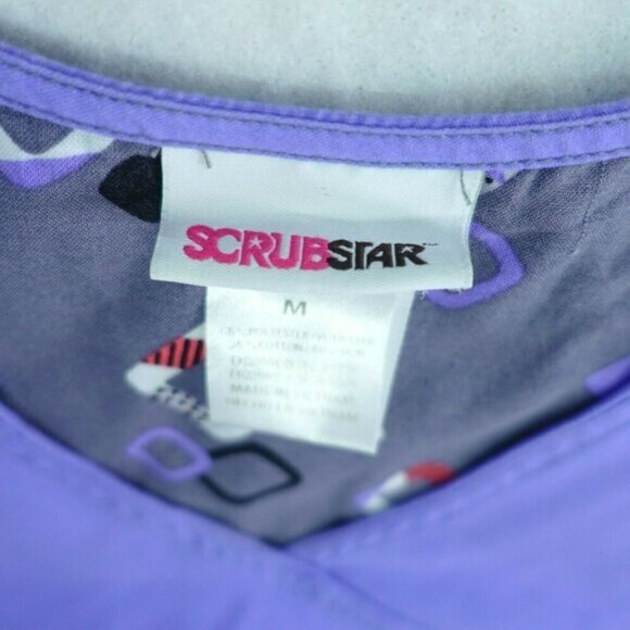 Scrubstar Scrub Top Women M Purple Solid‎ Short Sleeve Polyester Blend Pockets - Picture 3 of 5
